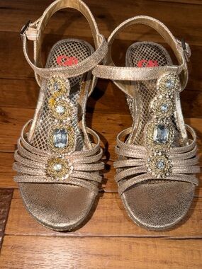 GB- Gold Bejeweled Wedged Girls Sandals